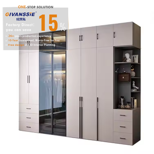 Armadio Moderno Personalizzato per <span class=keywords><strong>Camera</strong></span> <span class=keywords><strong>da</strong></span> <span class=keywords><strong>Letto</strong></span> con Ante in Legno e Vetro, Nuovo Design per Conservazione Vestiti - Product Image 1
