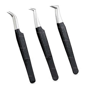 Wholesale Private Label Logo Black Pink Thick Metal Stainless Steel Eyelash Tweezers Grip Made in Pakistan - Product Image 1