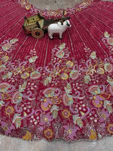 Lehenga Choli traditionnel indien pakistanais en satin pour l'été, coupe évasée de 3,5 mètres, séchage rapide, protection solaire pour Diwali et mariages - Product Image 3
