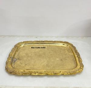 Ensemble de plateaux en métal doré de luxe vintage turc pour le Ramadan, écologiques, rectangulaires, pour servir des en-cas/desserts, pour la maison, le bureau, Thanksgiving - Product Image 2