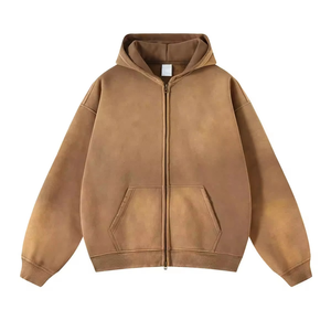 Sweat-shirt à capuche oversize pour homme 100% coton French Terry couleur unie avec poche, style décontracté tricoté lavé pour l'automne - Product Image 5