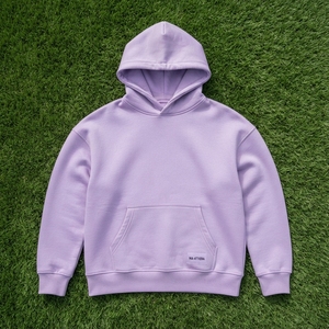 Sudadera con capucha extragrande de forro polar color lavanda para mujer, con bolsillo canguro, estilo casual urbano, etiqueta personalizada - Product Image 5