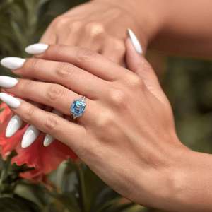 Anillo de Plata de Ley 925 Chapado en Oro Rosa con Moissanita Azul Corte Asscher para Boda, Compromiso, Fiesta, Joyería de Lujo - Product Image 4