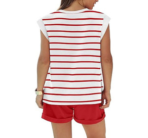 Conjuntos de 2 piezas de algodón satinado 100% para mujer, informales, de verano, con encaje, botones en el tobillo, cuello redondo, manga corta, atléticos para exteriores, venta al por mayor - Product Image 5