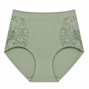 Braguitas de Cintura Alta para Mujer, Color Rosa Sólido, con Ribete de Encaje, Tejido Sin Costuras, Ropa Interior Elegante - Product Image 2