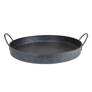 Stylish Metal Iron Round Serving Tray With Handles Galvanized Distressed Finish For <b>Coffee</b> <b>Table</b> Breakfast Home Decor & Storage - Product Image 1
