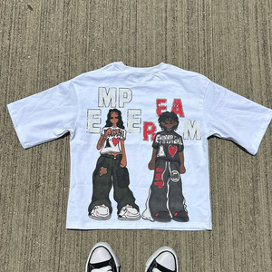 Streetwear de haute qualité 100% coton éponge surdimensionné pour hommes T-shirt respirant régulier en silicone imprimé - Product Image 4