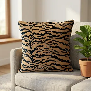 Tiger Stripe Velvet Cushion Covers with <b>Black</b> and Tan Animal Print Decorative Throw <b>Pillows</b> for Sofa Bedroom Home Decor - Product Image 5