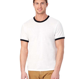 T-shirt blanc à manches courtes pour homme avec bordure contrastante jaune Coupe classique Décontracté Col rond Couleur unie Coton tricoté - Product Image 3