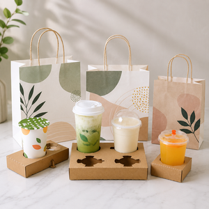 Sacs en papier kraft écologiques avec poignées torsadées pour l'emballage des boissons, sac plat standard recyclable avec poignée - Product Image 3