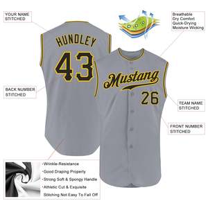 Uniforme de Béisbol Gris, Negro y Dorado, Directo de Fábrica, Malla Transpirable, Secado Rápido, Camiseta de Equipo, Impresión de Logotipo Personalizado, Producción en Masa - Product Image 2
