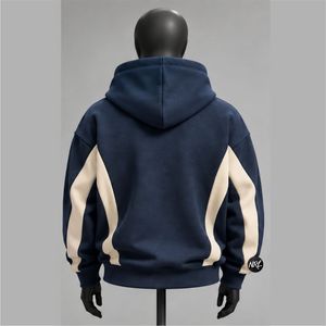 Sweat-shirt à capuche rouge pour homme, tendance, avec logo personnalisé, manches color block crème, coupe classique, décontracté, pour l'automne, en molleton tricoté - Product Image 5