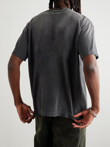 Camiseta Oversize de Hombre Negra con Estampado DTG Personalizado, 240GSM, de Algodón-Poliéster Pesado con Lavado Ácido, Diseño Vintage Casual Streetwear - Product Image 3
