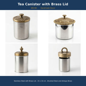 <b>Brushed</b> Stainless Steel Tea Coffee Storage Jar Brass Lid Airtight Cylinder Container Vintage Home Decor Kitchen Canister - Product Image 4