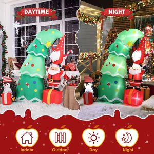 Decorazione Natalizia Gonfiabile in PVC da 6 Piedi con Luci, Divertente Albero di Natale Gonfiabile da Giardino con Elfo e Babbo Natale - Product Image 5