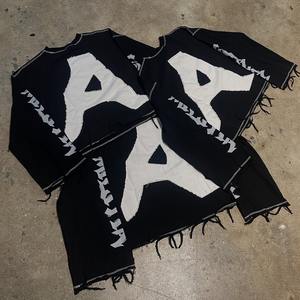 Camiseta Personalizada de Algodón Terry Oversize con Estampado DTG, Hombros Caídos, Apliques Desgastados, Manga Larga, Corte Cuadrado y Recortado para Hombre - Product Image 1