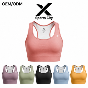 X Sports City Soutien-gorge de sport pour femme, couleur unie, col ras du cou, pour le yoga, respirant, extensible, style sportif, dos nageur haute performance - Product Image 1