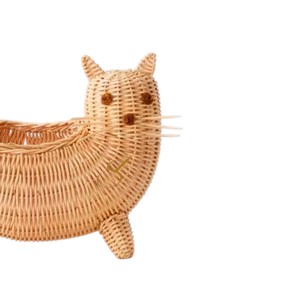 Rattan Cat Storage <b>Basket</b> Woven Animal Shaped Toy Organizer Bin Cute Cat Lovers <b>Gift</b> Decorative Tabletop Hamper - Product Image 2