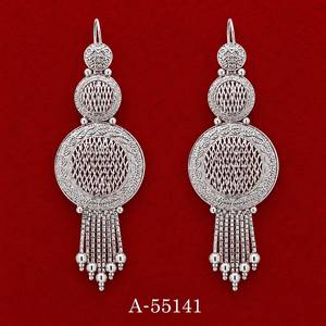Luxury Traditional Round Mesh Drop <b>Earrings</b> for Women – <b>Silver</b> Plated Long <b>Dangle</b> Jewelry 55141 - Product Image 1