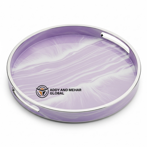 Bandeja de Resina de Mármol Morado de Lujo con Borde Dorado |   Elegante Bandeja Ovalada para Servir - Product Image 6