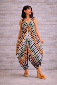 Women Boho Multicolor Tie Dye <b>Jumpsuit</b> Sleeveless V Neck Adjustable Strap Loose Fit Flowy <b>Harem</b> Pants Style Casual Outfit - Product Image 4