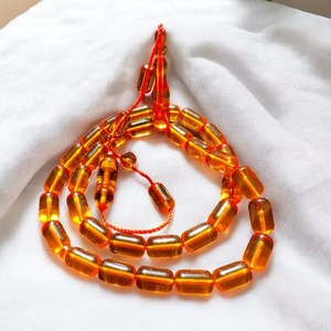 Perles de prière islamiques en résine rouge et jaune, coupe capsule, ambre de feu, Tasbih en résine - Product Image 1