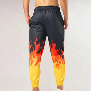 RICSA INTERNATIONAL Joggers unisexe à imprimé flamme noir et jaune, en coton sublimé, séchage rapide, color block, respirants - Product Image 2