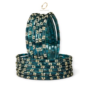 Bracelets en verre bleu goutte de pluie du Cachemire, fabriqués à la main, plaqués or, avec décorations en cristal, pour la mode féminine, vente en gros directe d'usine - Product Image 3