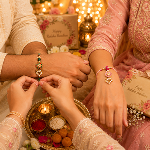 Elegantes Pares de Lumba Rakhi de Diseño para Bhai Bhabhi, Conjunto de Pulseras Tradicionales para Raksha Bandhan con Cuentas de Perlas y Estilo Étnico para Festivales - Product Image 4