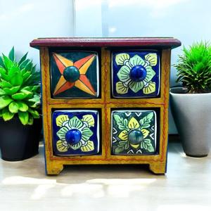 Mini Gabinete de Madera Hecho a Mano con Cajones de Cerámica, Organizador Decorativo de Almacenamiento para el Hogar y la Oficina - Product Image 3