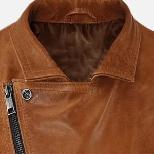 Chaleco de Motocicleta de Cuero Genuino Color Bronceado para Hombre, Diseño con Solapa y Cremallera Diagonal, Sin Mangas, de Piel de Vaca, Servicio OEM, Transpirable - Product Image 5