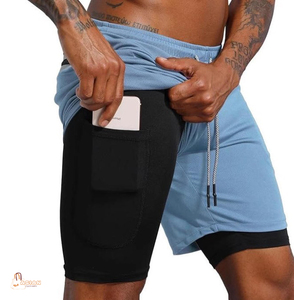 Shorts de sport pour hommes, taille haute, séchage rapide, respirants, double couche, tricotés, couleur unie, tendance, nouvelle collection été - Product Image 2