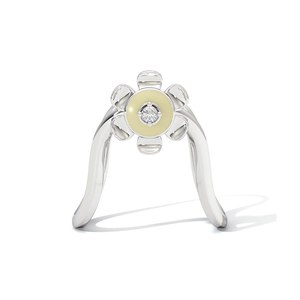 Anillo Abierto de Plata de Ley 925 con Diamantes Naturales Florales para Mujer |   Anillo Ajustable Minimalista con Flor de Margarita |   Regalo de Joyería Fina - Product Image 2
