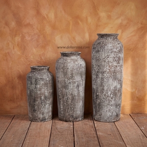 Vase de sol cylindrique en céramique rustique Vinculo M, fait main, gris vieilli, 28 cm x 80 cm, vase de table décoratif, vente en gros - Product Image 6