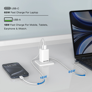 <span class=keywords><strong>Cargador</strong></span> GaN de 65W PD3.0, <span class=keywords><strong>Cargador</strong></span> USB C de Carga Rápida con Doble Puerto y Enchufe Universal para iPhone, Samsung, Laptop, <span class=keywords><strong>Cargador</strong></span> de Pared - Product Image 2