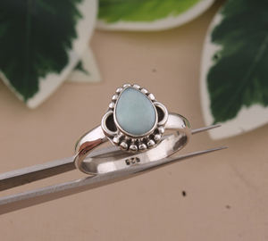 Bague de mariage classique en larimar naturel, taille poire brillante, en argent sterling 925, avec pierre bleue authentique, bijoux en gros - Product Image 1