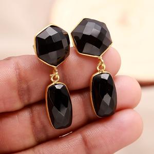 Handmade <b>Black</b> Onyx Gemstone Fancy Shape <b>Stud</b> <b>Earring</b> Gold Vermeil Wedding/Anniversary Gift for Women Made in India - Product Image 4