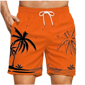 Short de bain pour homme à imprimé palmiers, taille élastique avec cordon de serrage, séchage rapide, décontracté, pour l'été et la plage - Product Image 1