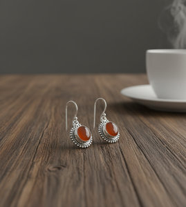 Pure 925 Sterling Silver Floral Pattern Carnelian Gemstone <b>Dangle</b> <b>Earrings</b> Rose <b>Gold</b> & Yellow <b>Gold</b> Plated Handmade Jewelry Her - Product Image 3