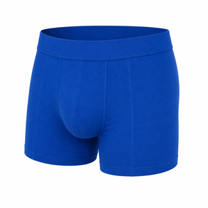 Calzoncillos bóxer de cintura media para hombre, de algodón tejido transpirable, color azul liso, para uso diario de adultos - Product Image 4