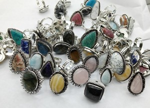 Anillos de Piedras Preciosas Naturales Mixtas al por Mayor, Anillos de Plata de Ley con Piedras Preciosas Mixtas de Diferentes Tamaños, Anillos de Boda para Regalo - Product Image 3