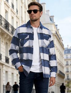 Custom <b>Men</b> <b>Flannel</b> <b>Shirt</b> Long Sleeve Plaid Button Down Shacket OEM Bulk Wholesale - Product Image 5