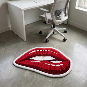 Alfombra de Lana Tejida a Mano con Diseño de Labios Rojos, Antideslizante, Geométrica, de Pelo Medio, Estilo Pop Art, Decoración Suave para Dormitorio y Sala de Estar - Product Image 3