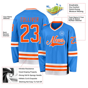Maillots de hockey personnalisés imprimés aux États-Unis, sublimation, nom et numéro personnalisés, uniforme d'équipe, séchage rapide, 100 % polyester, fournisseur en gros - Product Image 6