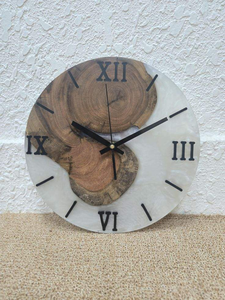 CUSTOM HAND CRAFTED WOODEN and RESIN <b>WALL</b> CLOCK BEST QUALITY ALARM CLOCK with NIGHT <b>LIGHT</b> FUNCTION for LIVING ROOM and OFFICE - Product Image 2
