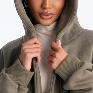 Manteau long à capuche pour femme, coupe ouverte, épaules tombantes, couleur unie, décontracté, pour l'automne, vert olive, en polaire, style trench-coat, vente chaude - Product Image 4