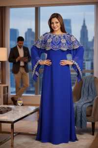 Awais House Women's Maroon Embroidered Polyester Lightweight Organza Modest Floor-Length Abaya Beading Sheer Layer Full Sleeve - Product Image 5
