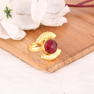 Adjustable <b>Garnet</b> Hydro Gemstone Lab Created Round Gold Plated Brass <b>Ring</b> Handmade Stylish Jewelry for Women - Product Image 2
