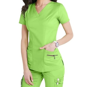Conjunto de Uniforme Médico para Hombre, Cuello en V, Color Blanco, Manga Corta, Pantalones con Cintura Elástica y Bolsillos, Corte Regular, Color Sólido, para Todas las Temporadas - Product Image 6