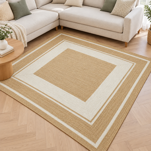 Alfombra Cuadrada Tejida a Mano 100% Yute Ecológica con Patrón Geométrico, Pelo Corto, Base Delgada de Goma, Lavable a Máquina, para Hogar Moderno - Product Image 5